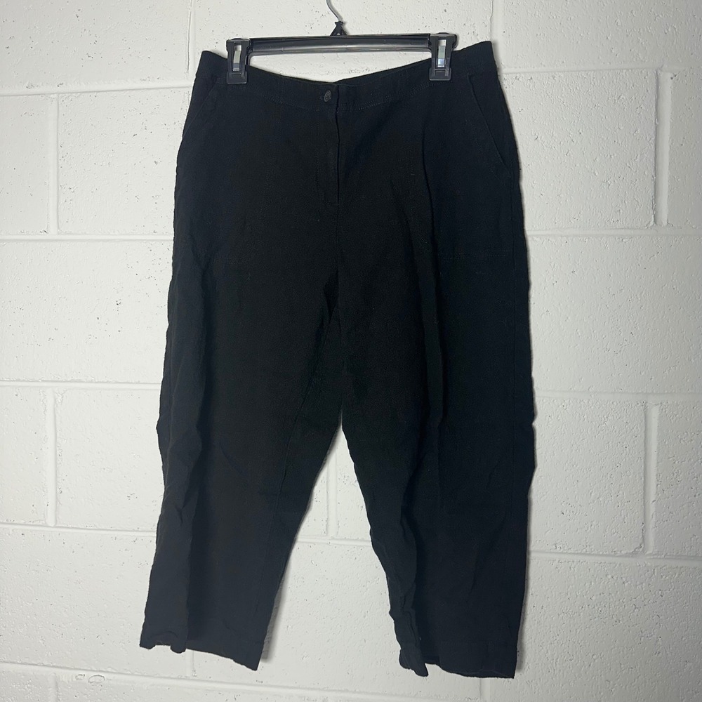 J Jill Black Linen Blend Cropped Pants Petite M women's stretch